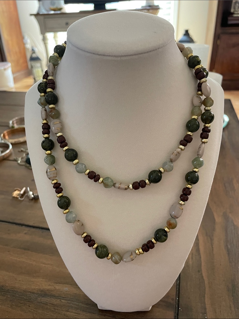 Natural Stone Beaded Statement Necklace – Jasper & Agate Style Earth Tones